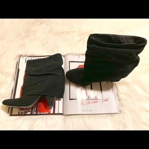 Aldo Black Leather Cone Heel Ankle Boots